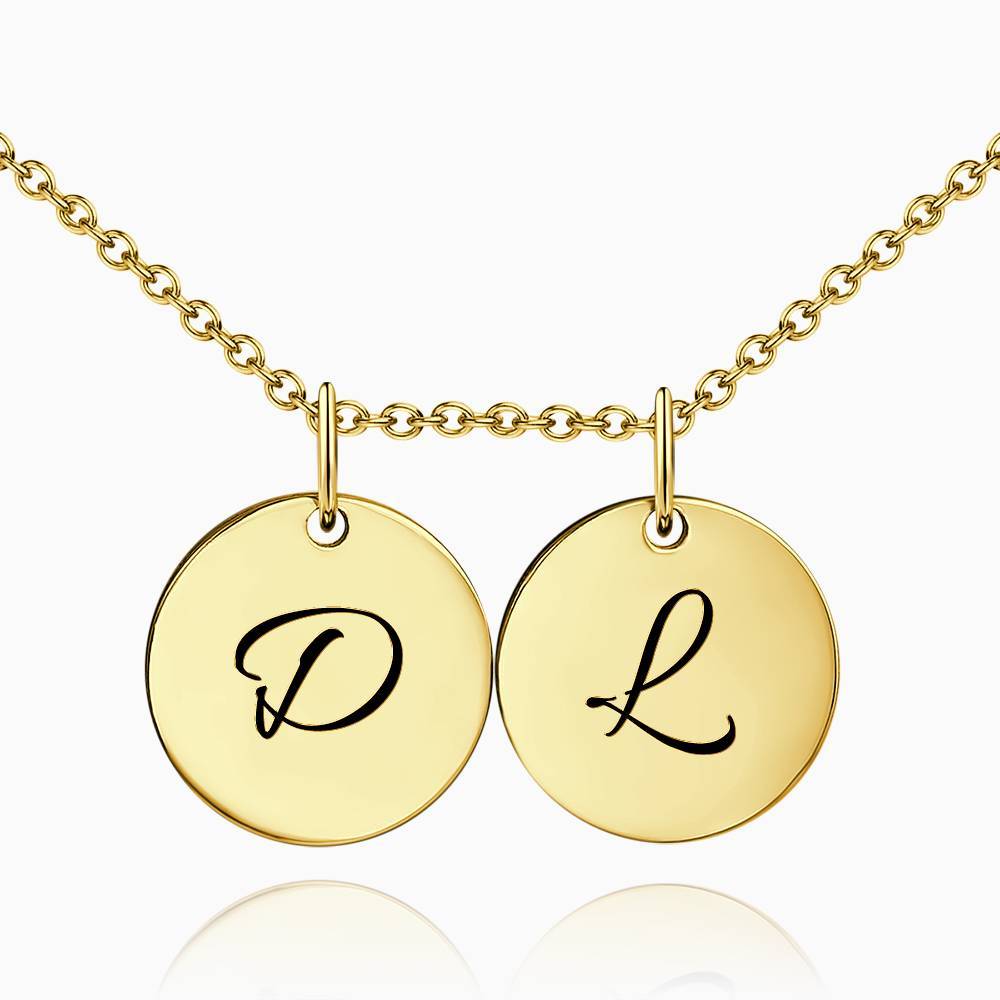 Initial Disc Engraved Necklace 14k Gold Plated