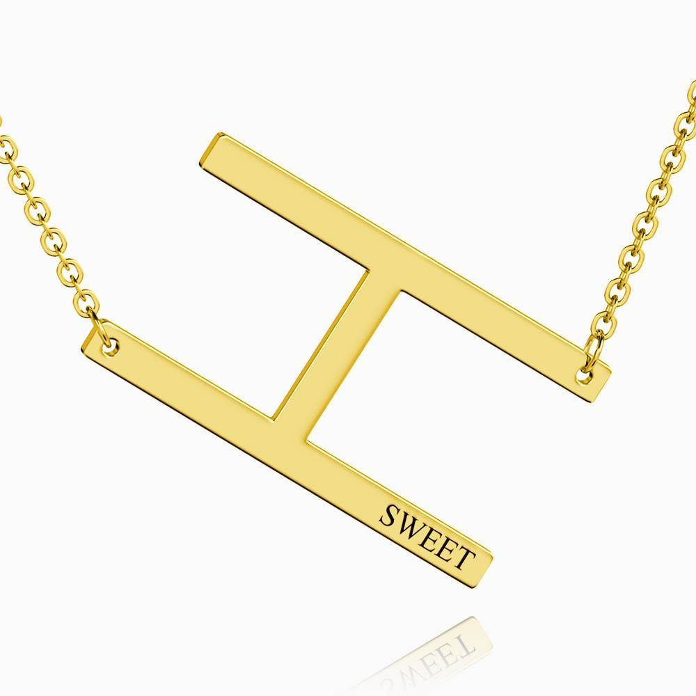 Engraved Alphabet H Initial Necklace 14k Gold Plated
