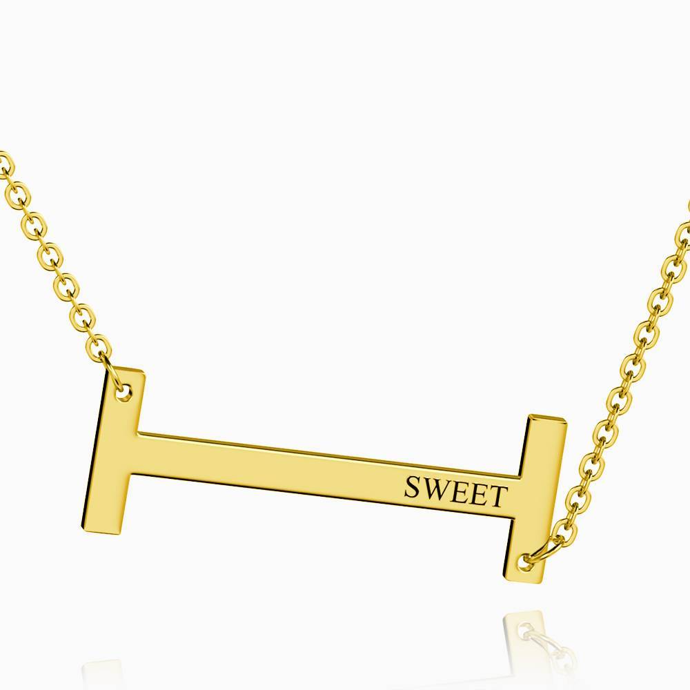 Engraved Alphabet I Initial Necklace 14k Gold Plated