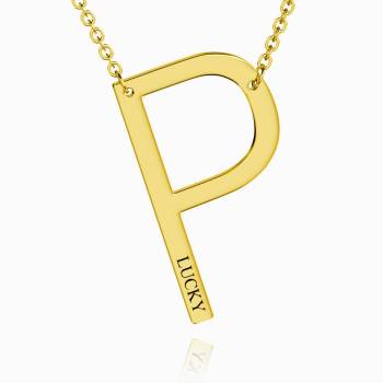 Engraved Alphabet P Initial Necklace 14k Gold Plated