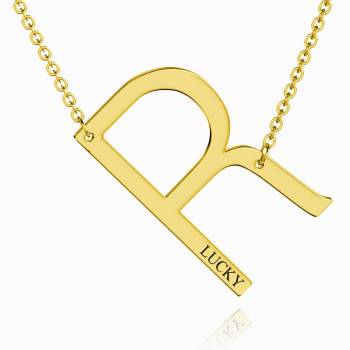 Engraved Alphabet R Initial Necklace 14k Gold Plated
