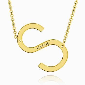 Engraved Alphabet S Initial Necklace 14k Gold Plated