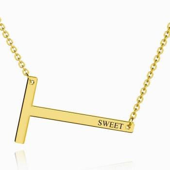 Engraved Alphabet T Initial Necklace 14k Gold Plated