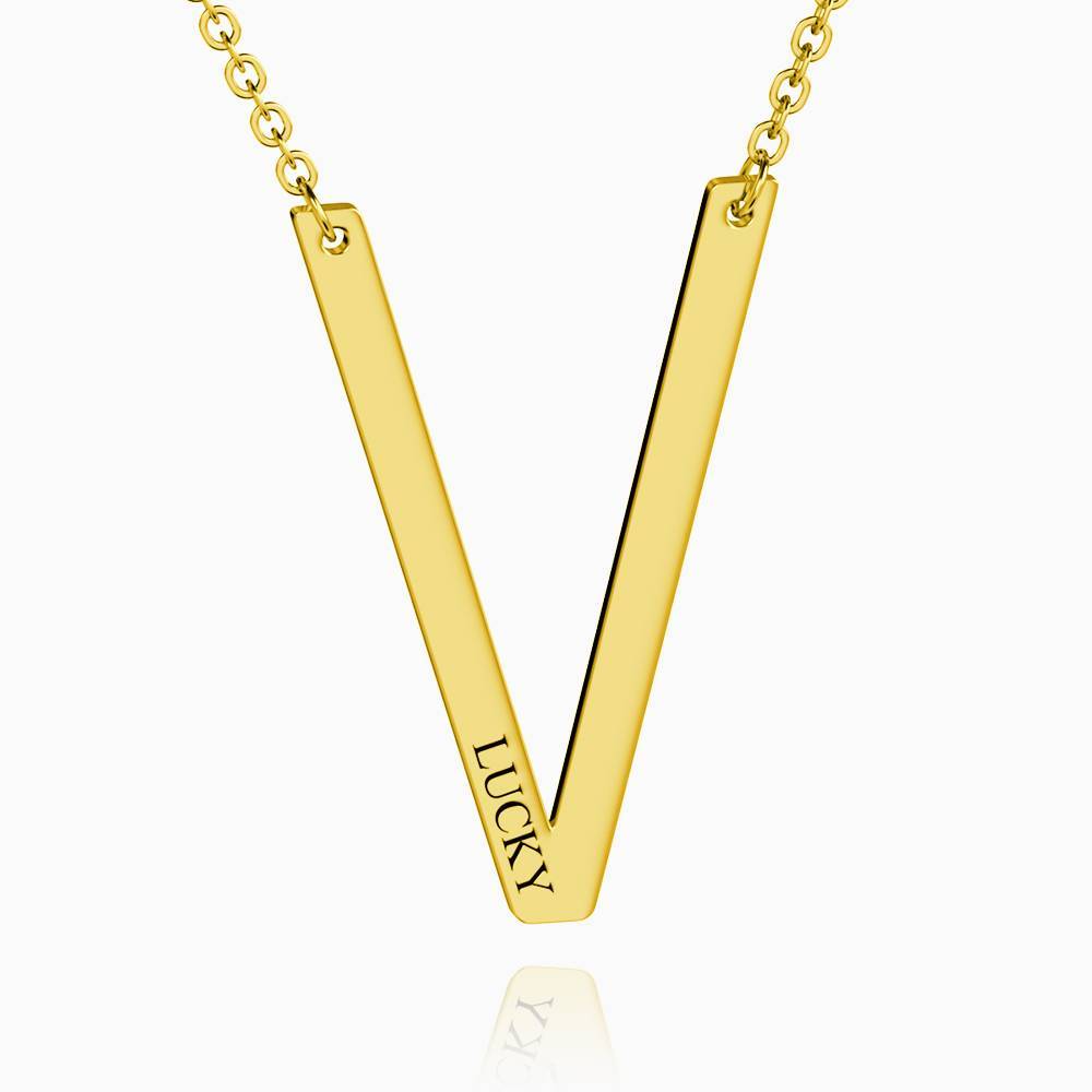 Engraved Alphabet V Initial Necklace 14k Gold Plated