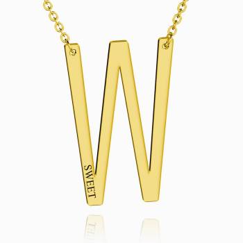 Engraved Alphabet W Initial Necklace 14k Gold Plated