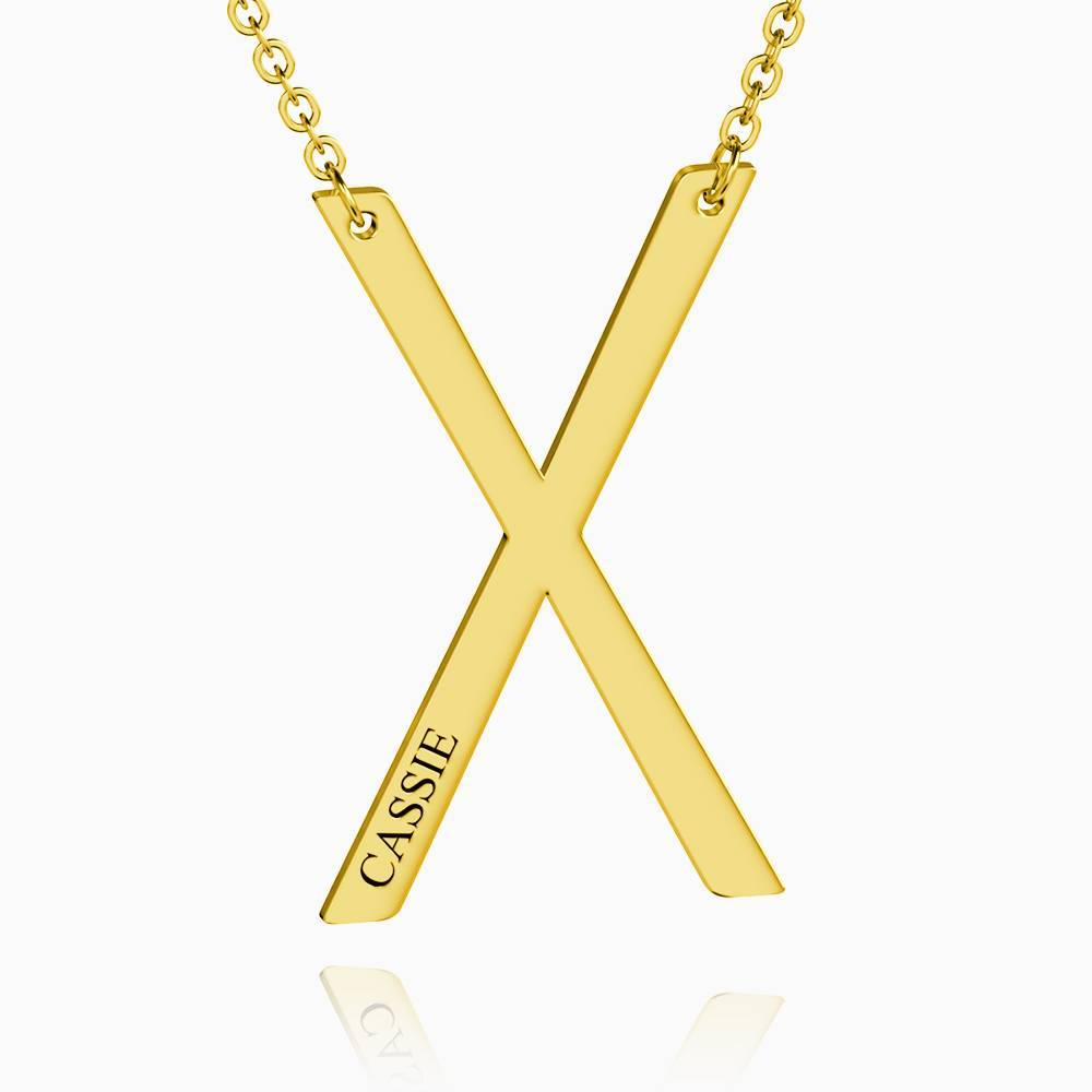 Engraved Alphabet X Initial Necklace 14k Gold Plated