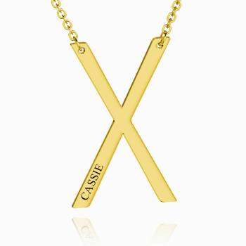Engraved Alphabet X Initial Necklace 14k Gold Plated
