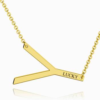 Engraved Alphabet Y Initial Necklace 14k Gold Plated