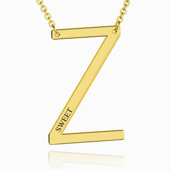 Engraved Alphabet Z Initial Necklace 14k Gold Plated