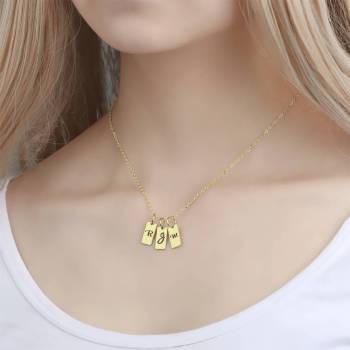 Three Initial Letters Engraved Necklace 14K Gold Plated