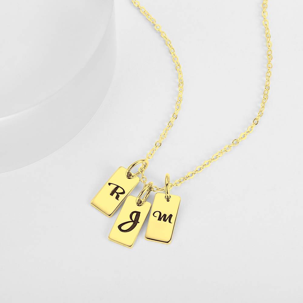 Three Initial Letters Engraved Necklace 14K Gold Plated