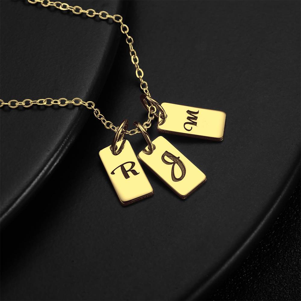 Three Initial Letters Engraved Necklace 14K Gold Plated