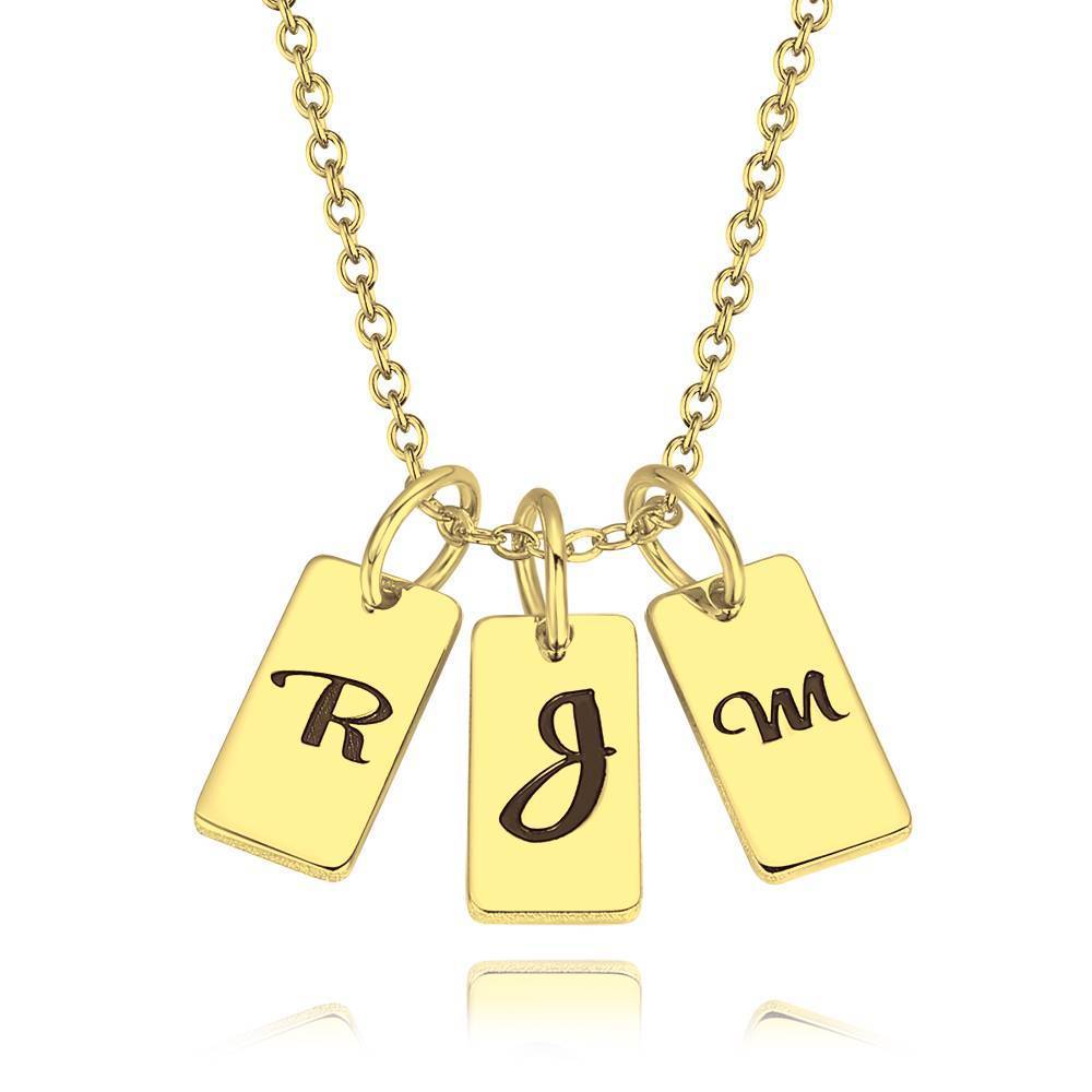 Three Initial Letters Engraved Necklace 14K Gold Plated