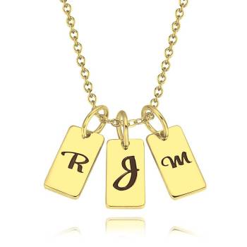 Three Initial Letters Engraved Necklace 14K Gold Plated