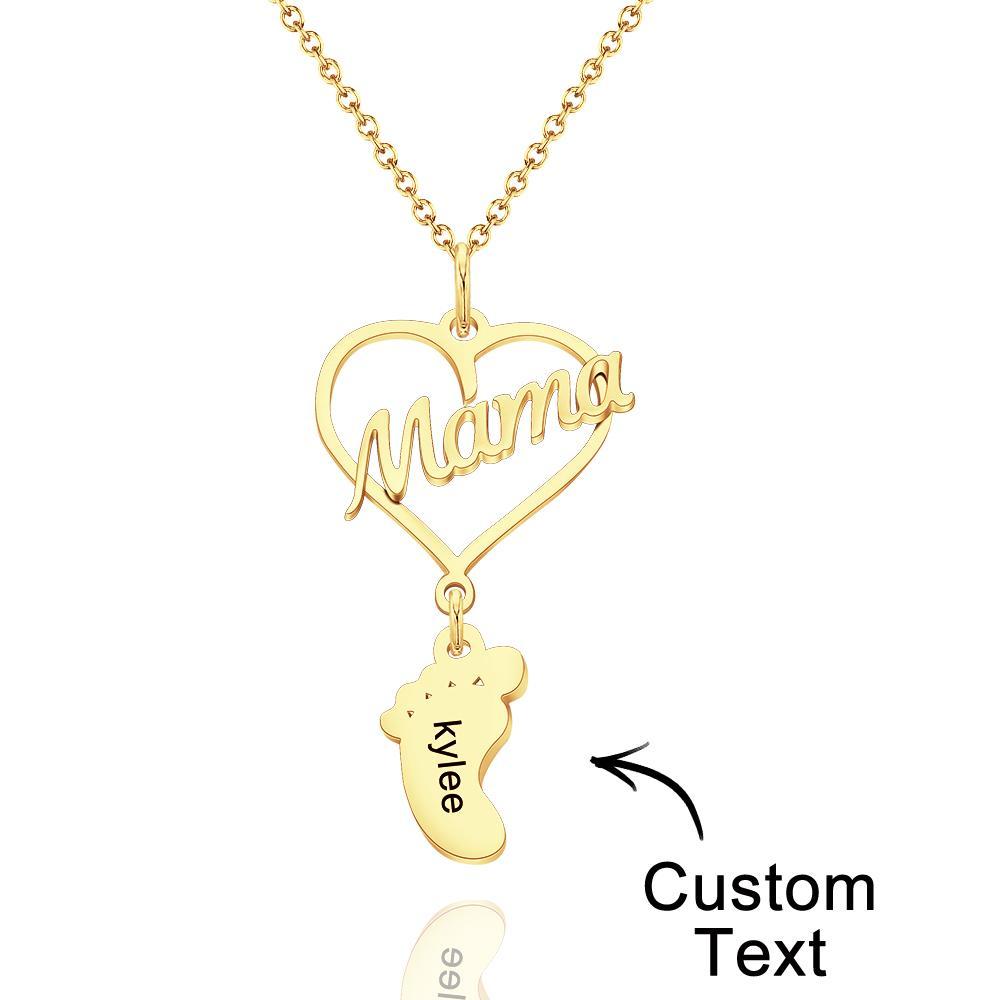 Custom Engraved Name Necklace Love MaMa Heart Baby Feet Charm - NameNecklace