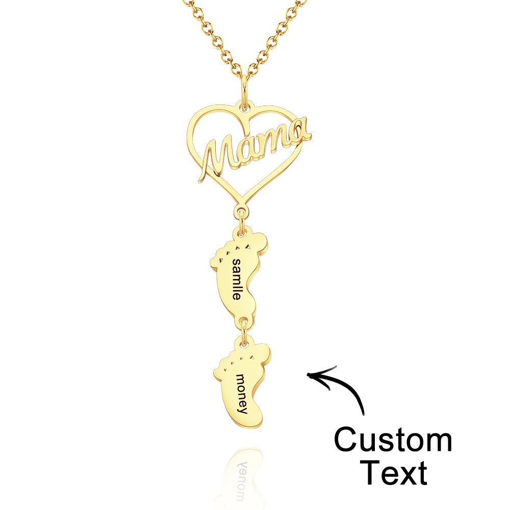 Custom Engraved Name Necklace Love MaMa Heart Baby Feet Charm - NameNecklace
