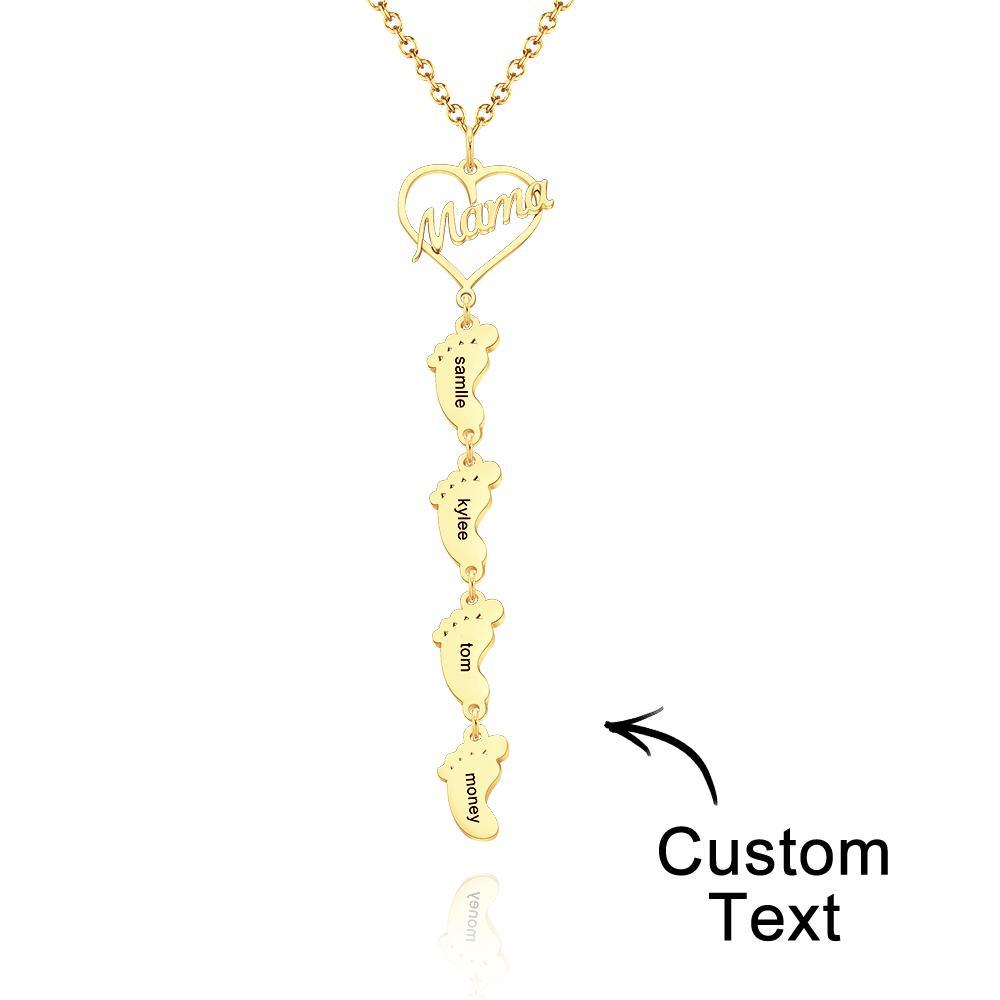 Custom Engraved Name Necklace Love MaMa Heart Baby Feet Charm - NameNecklace