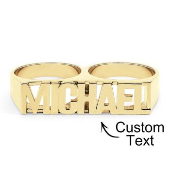Custom Two Finger Name Ring Personalized Men's Double Band Ring - NameNecklace