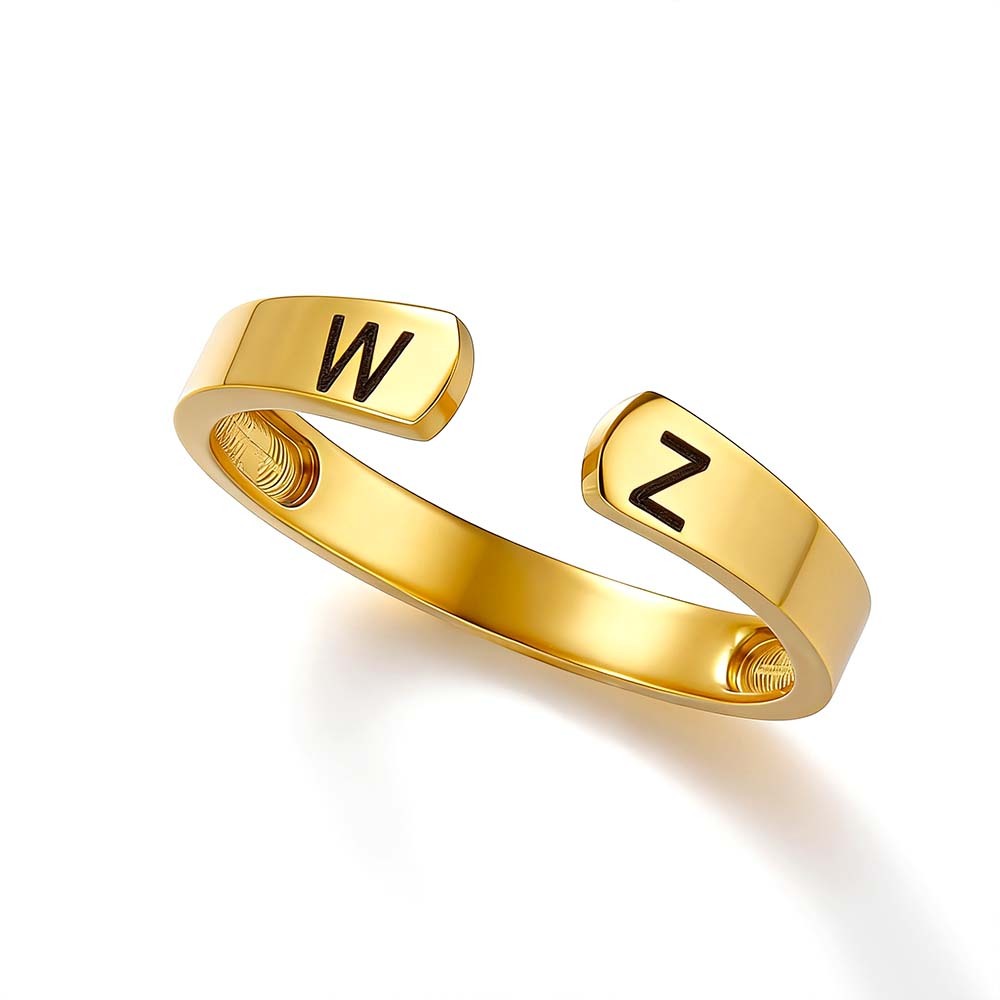Custom Initial Couple Adjustable Ring Personalized Letter Ring Minimalist Open Design Two Letter Partner Rings