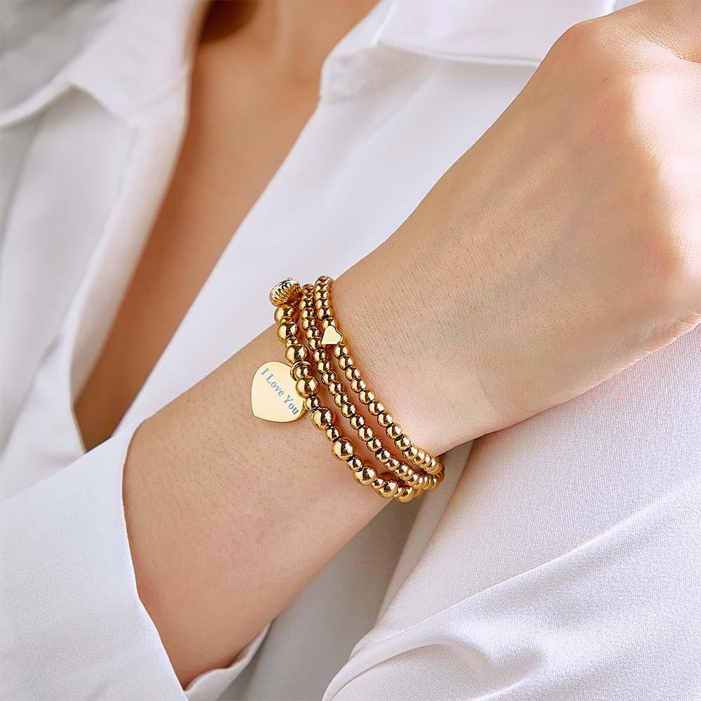 Custom Engraved Hearts of Love Bracelet Stack Metal Gift for Her - NameNecklace