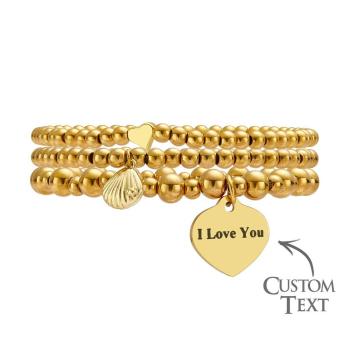 Custom Engraved Hearts of Love Bracelet Stack Metal Gift for Her - NameNecklace