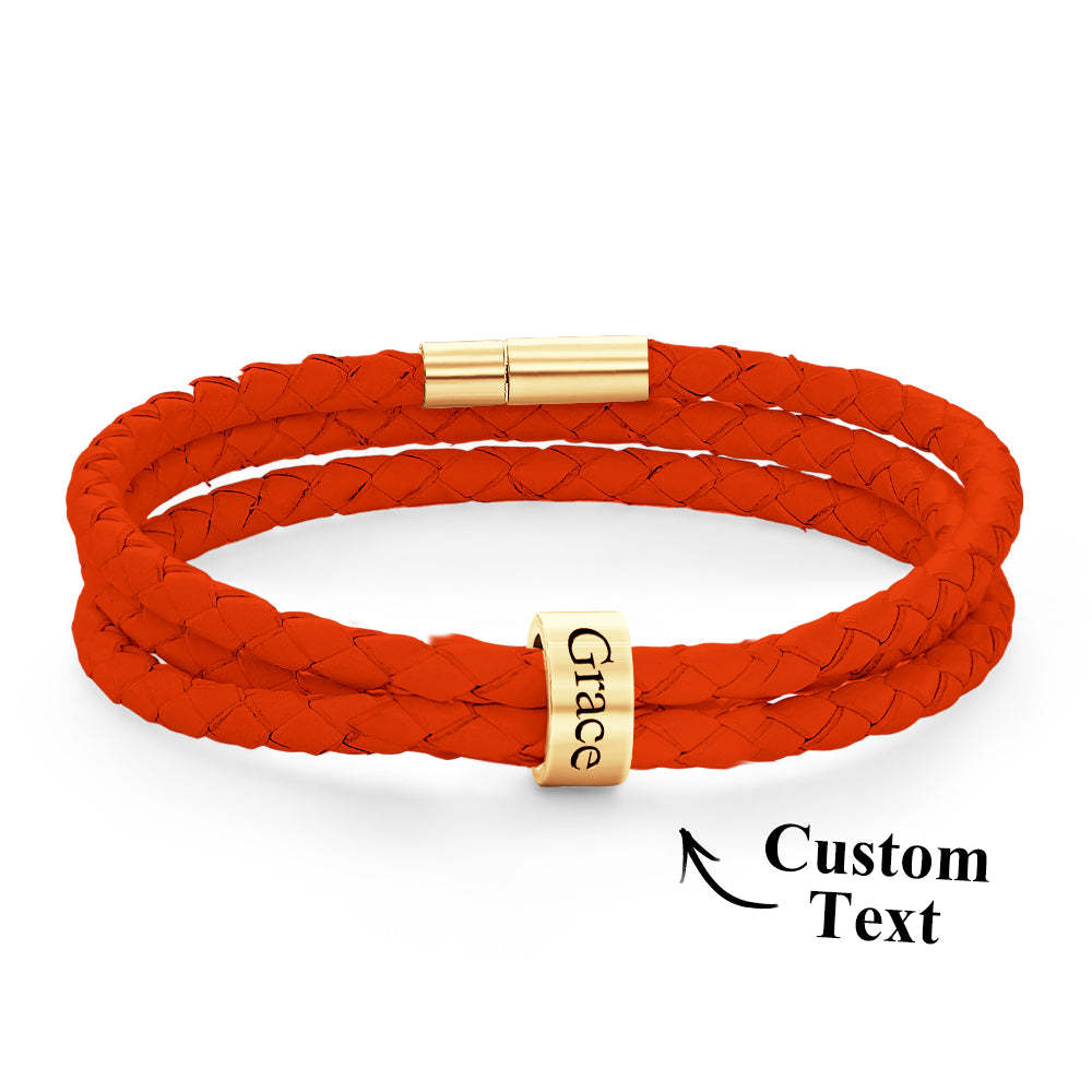 Men Braided Leather Bracelet with Small Custom Beads - NameNecklace