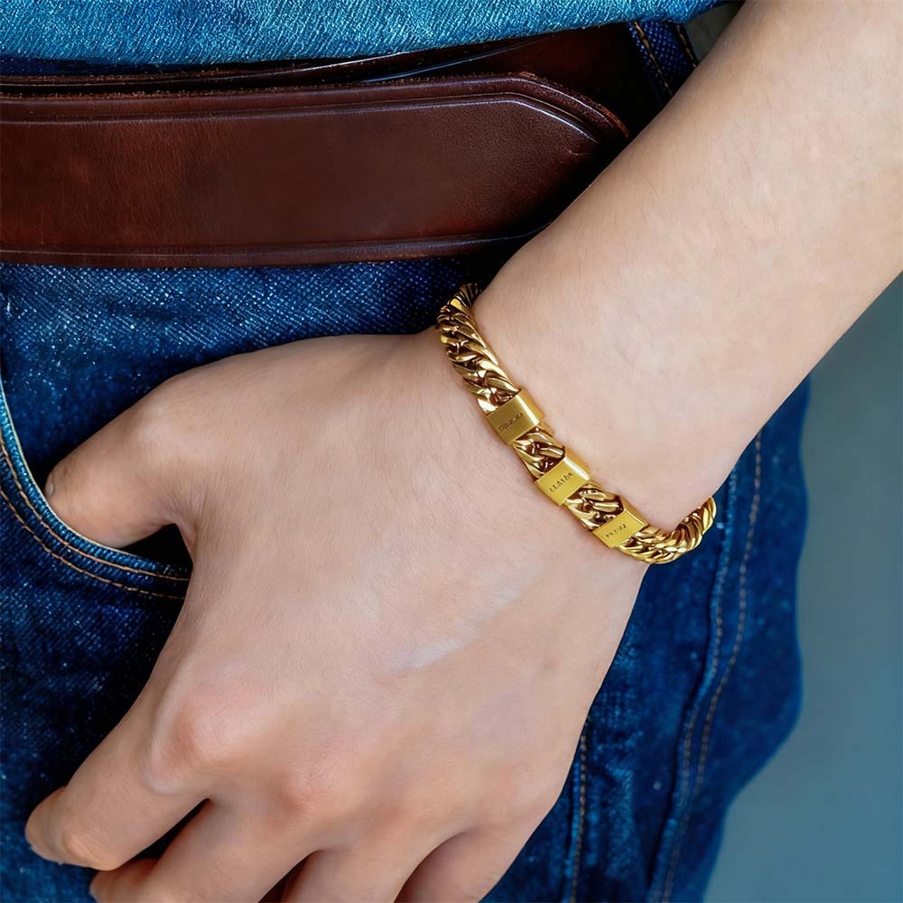 Personalized Men's Name Bracelet Custom Engraved Bracelet for Him Stainless Steel Name Bar Bracelet Gifts for Him