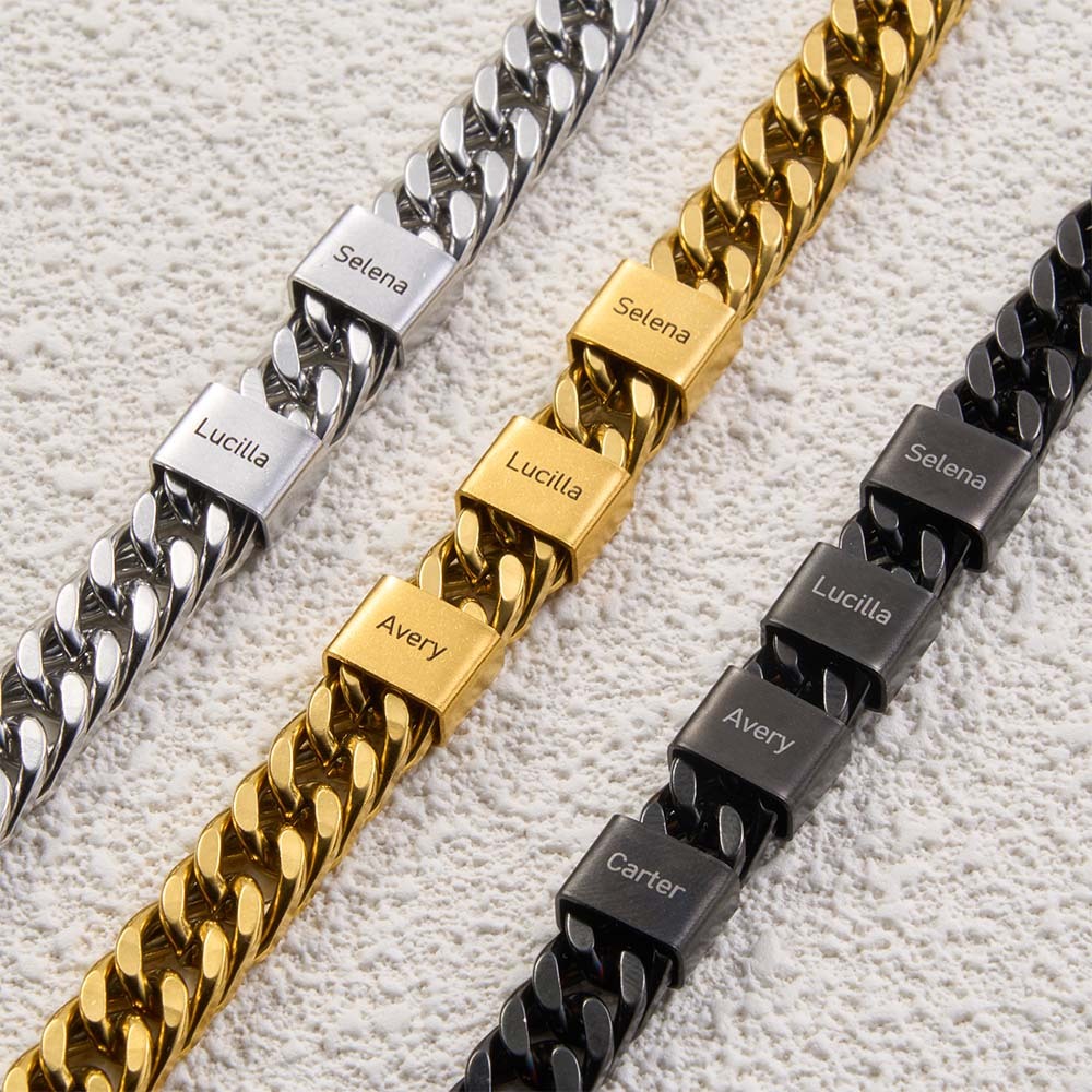 Personalized Men's Name Bracelet Custom Engraved Bracelet for Him Stainless Steel Name Bar Bracelet Gifts for Him