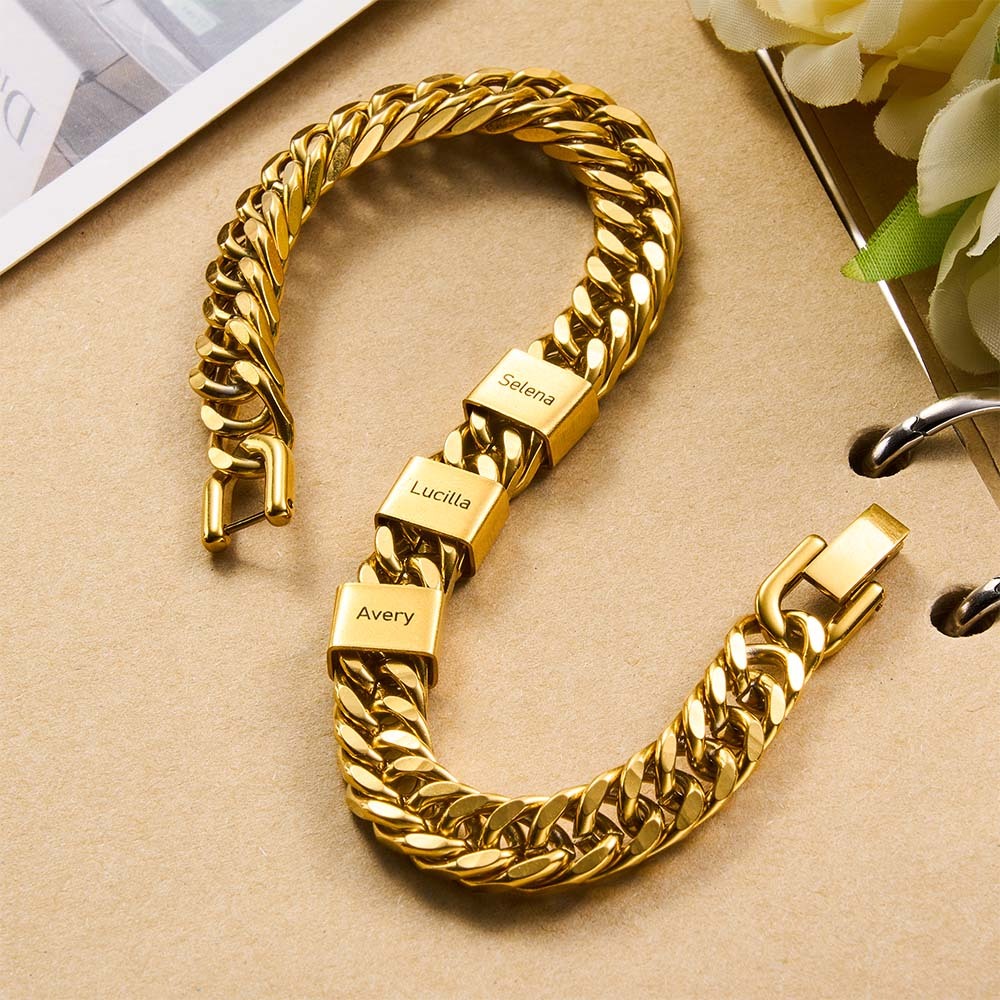 Personalized Men's Name Bracelet Custom Engraved Bracelet for Him Stainless Steel Name Bar Bracelet Gifts for Him