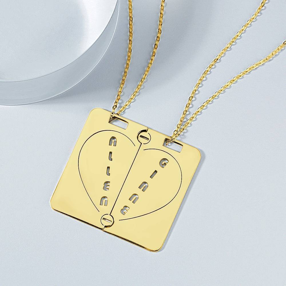 Personalized Name Necklace Couples NecklaceBroken Heart 14k Gold Plated Golden