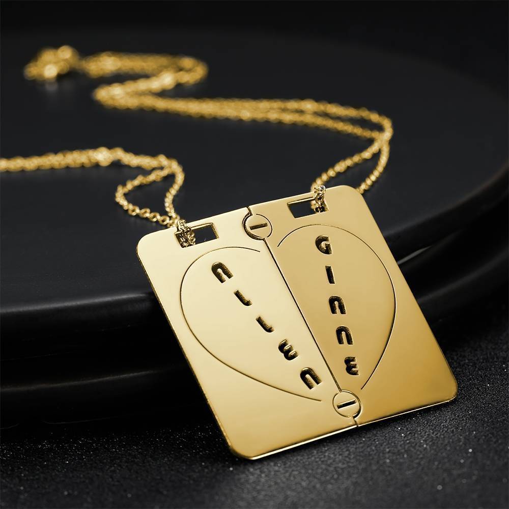 Personalized Name Necklace Couples NecklaceBroken Heart 14k Gold Plated Golden