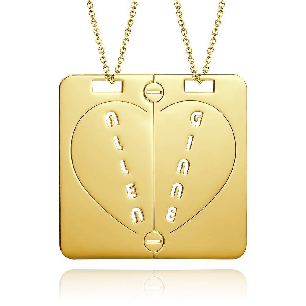 Personalized Name Necklace Couples NecklaceBroken Heart 14k Gold Plated Golden