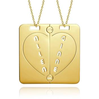 Personalized Name Necklace Couples NecklaceBroken Heart 14k Gold Plated Golden