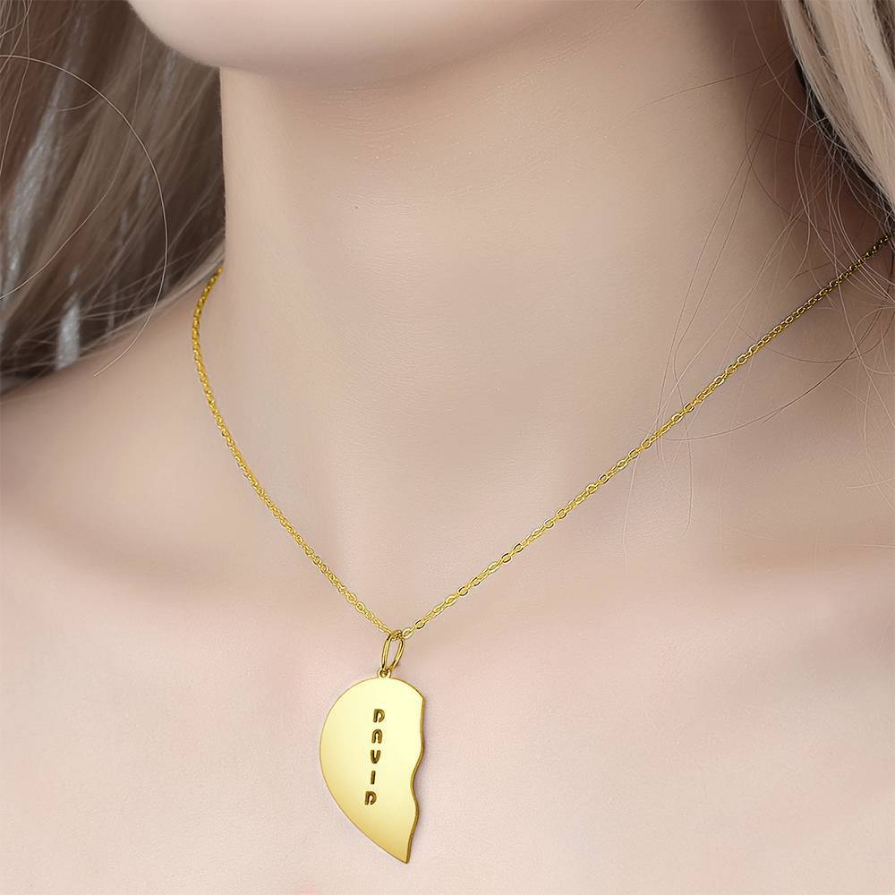 Personalized Heart Shape Couples Name Necklace 14K Gold