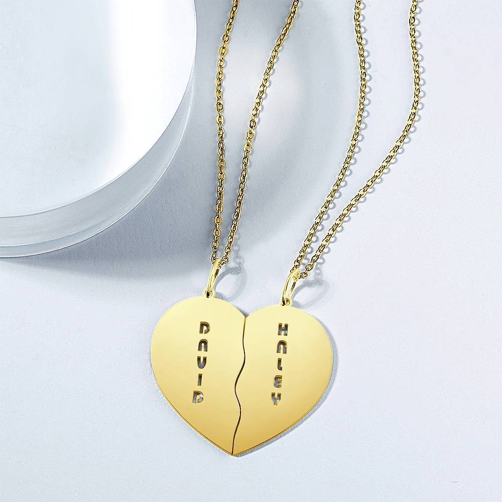 Personalized Heart Shape Couples Name Necklace 14K Gold