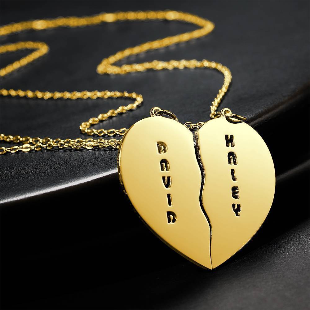 Personalized Heart Shape Couples Name Necklace 14K Gold