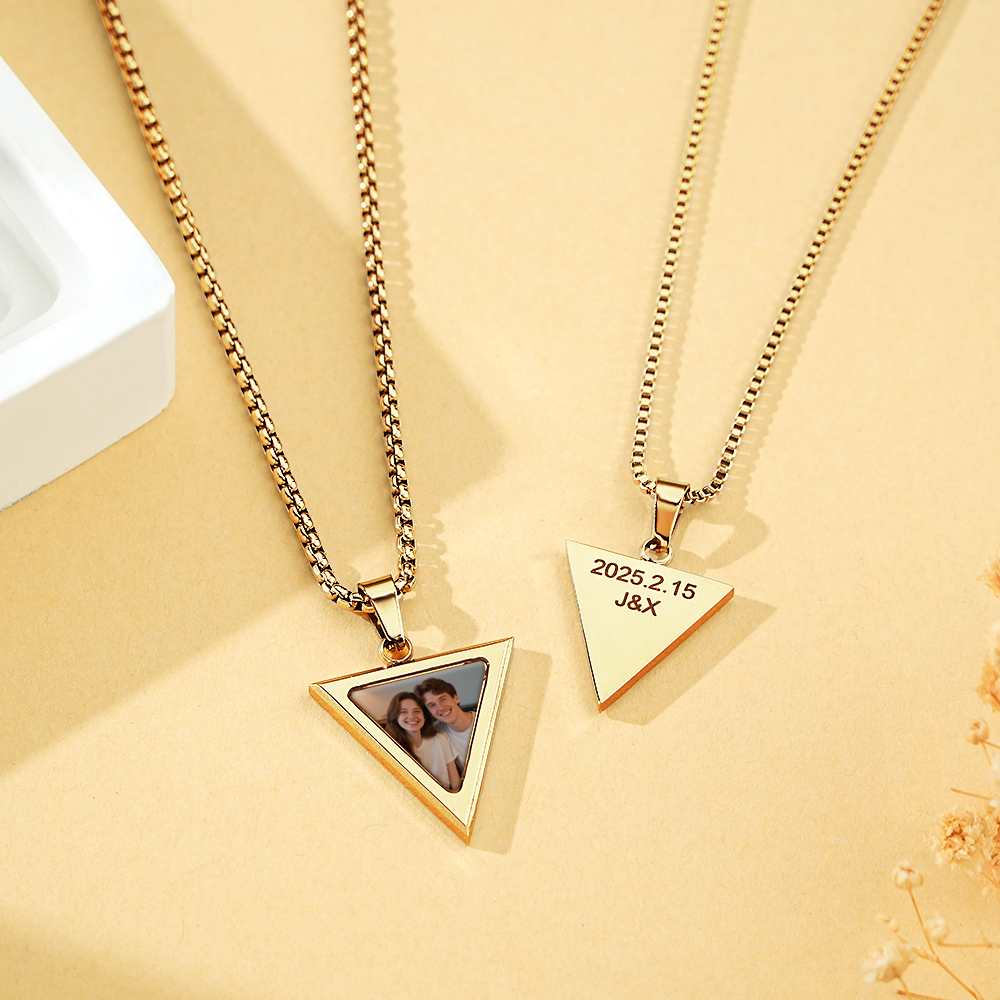 Custom Magical Temperature-Sensitive Photo Projection Triangle Necklace Personalized Photo & Engrave Text Necklace