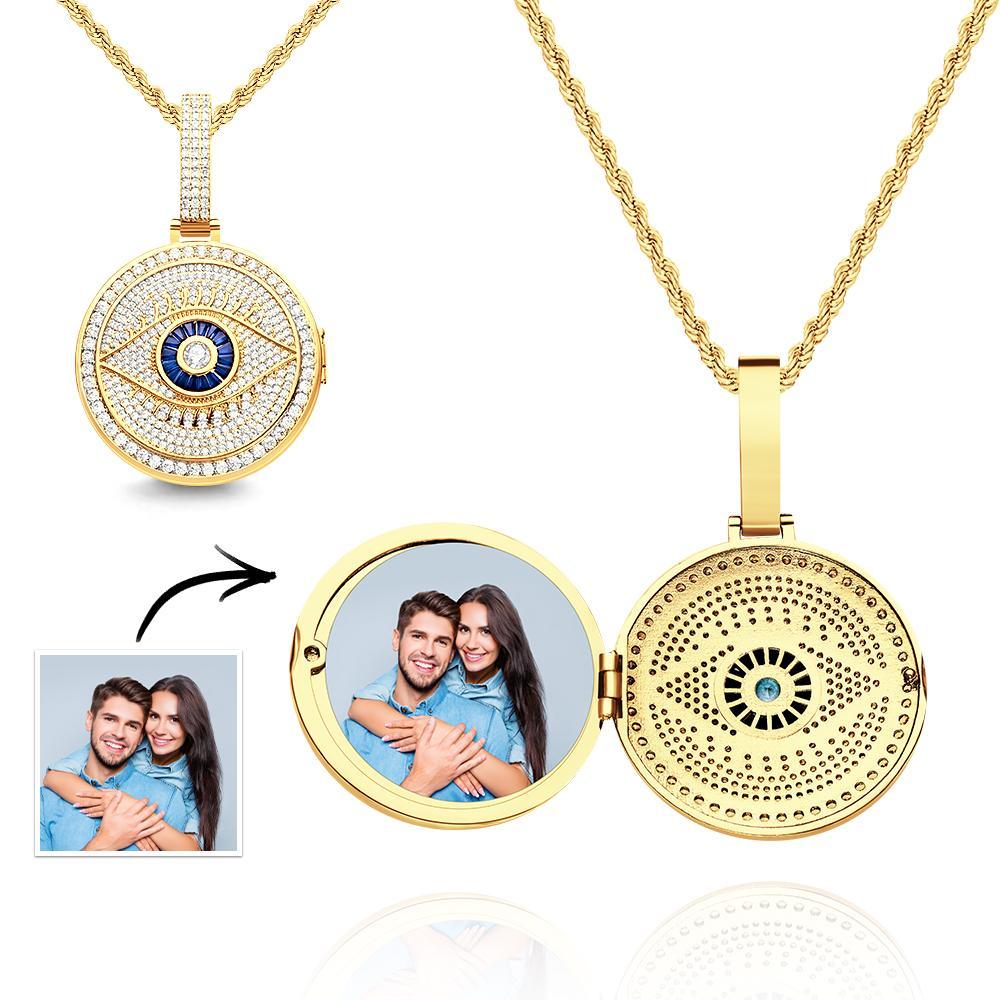 Custom Photo Necklace Evil Eye Pendant Hip Hop Gifts - NameNecklace