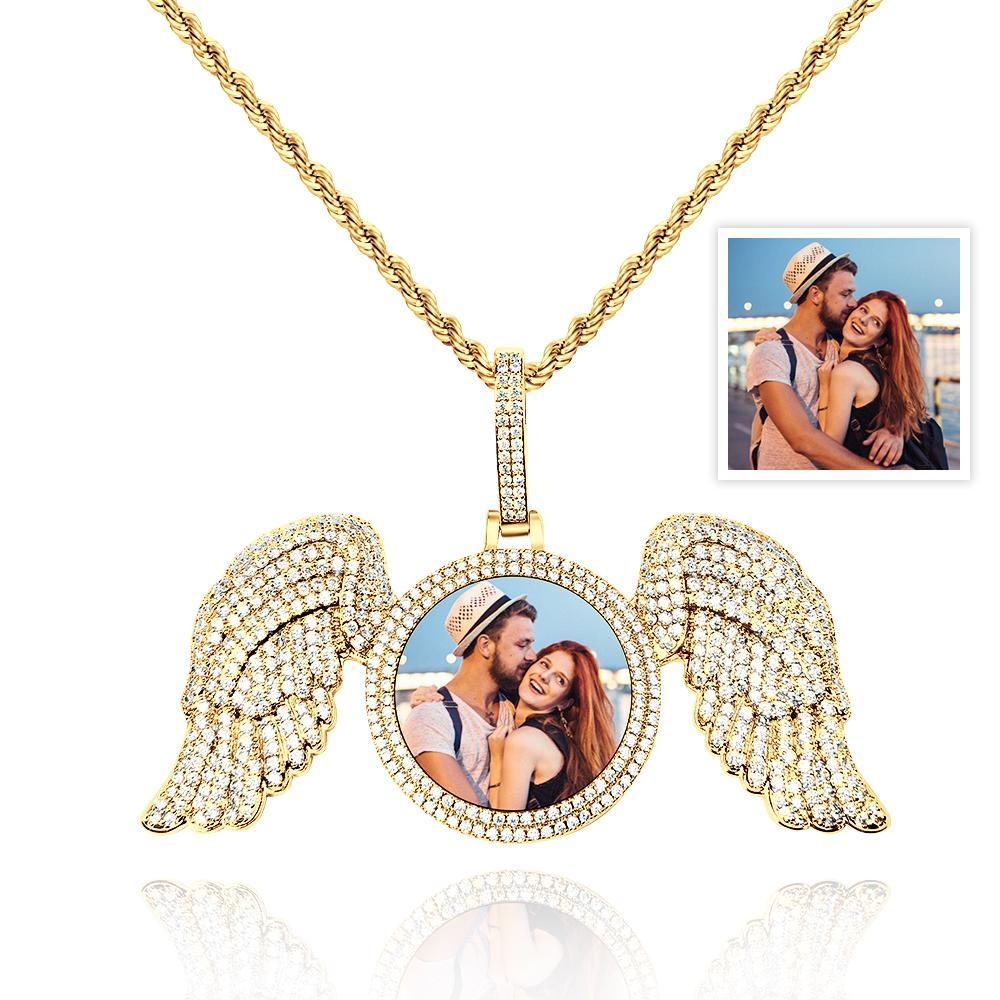 Custom Photo Necklace Angel Wings Sweater Chain Gifts - NameNecklace