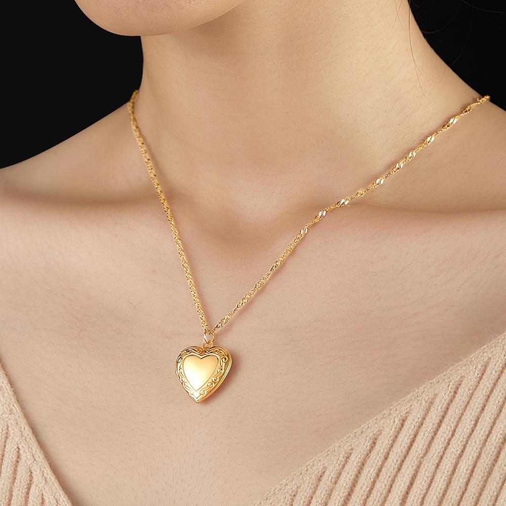 Gold Vintage Heart-Shaped Locket Necklace Tailored Gift For Best Friend Sibling On Christmas - NameNecklace