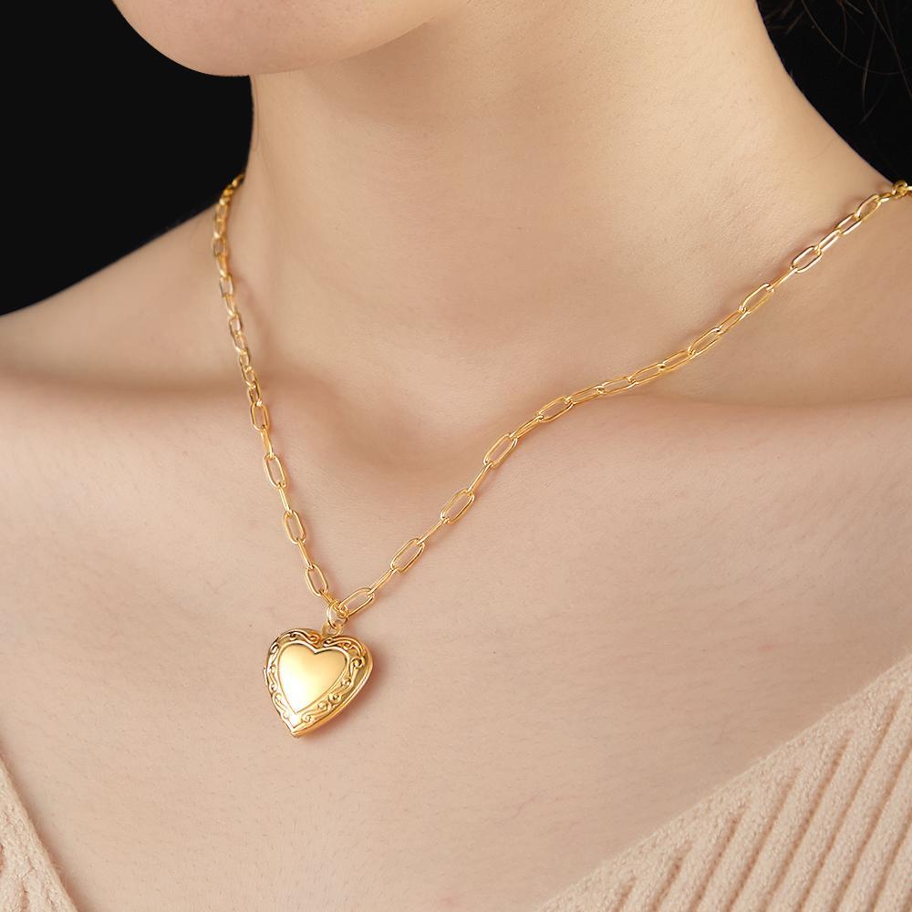 Gold Vintage Heart-Shaped Locket Necklace Tailored Gift For Best Friend Sibling On Christmas - NameNecklace