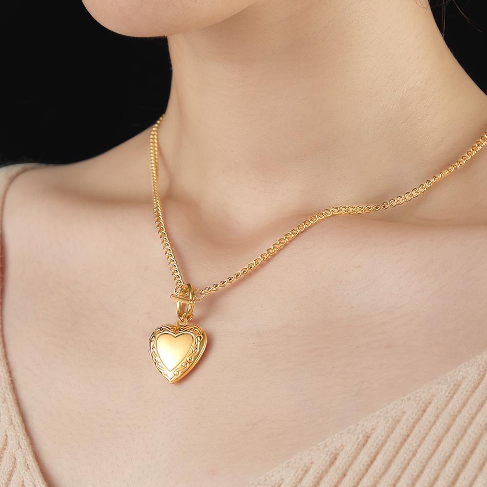 Gold Vintage Heart-Shaped Locket Necklace Tailored Gift For Best Friend Sibling On Christmas - NameNecklace