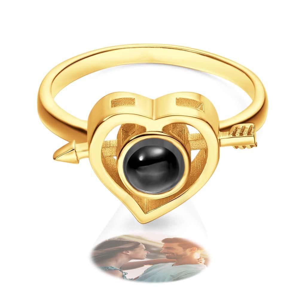 Custom Photo Projection Rings Arrow Through Heart Couple Gifts - NameNecklace