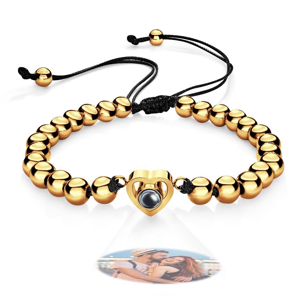 Custom Photo Projection Bracelet Personalized Heart Beads Adjustable Bracelet Gifts For Women - NameNecklace