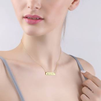 Custom Actual Handwriting Photo Necklace, Engraved Handwriting Bar Necklace Copper in 14k Gold Plated