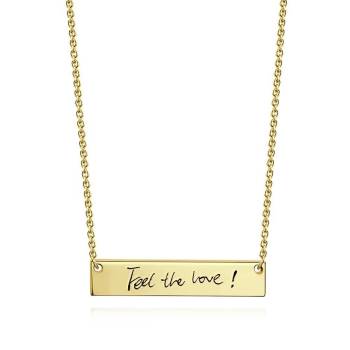 Custom Actual Handwriting Photo Necklace, Engraved Handwriting Bar Necklace Copper in 14k Gold Plated
