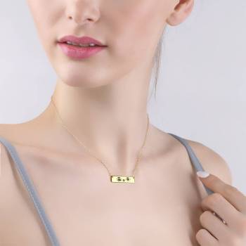 Custom Kids Drawing Photo Neckalce, Children Artwork Bar Neckalce Copper in 14k Gold Plated