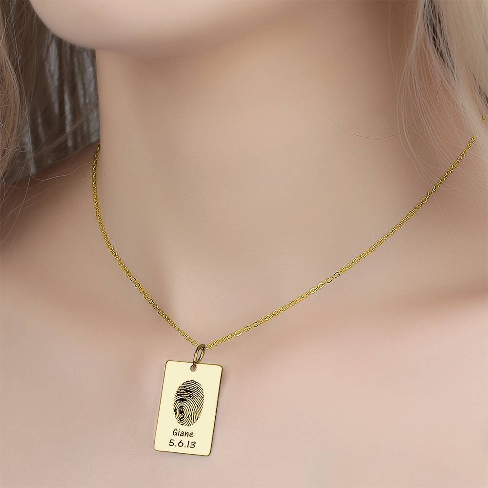 Custom Actual Fingerprint Engraved Photo Necklace Copper in 14k Gold Plated