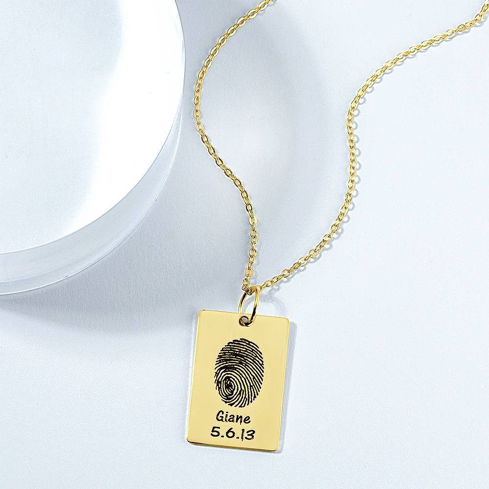Custom Actual Fingerprint Engraved Photo Necklace Copper in 14k Gold Plated