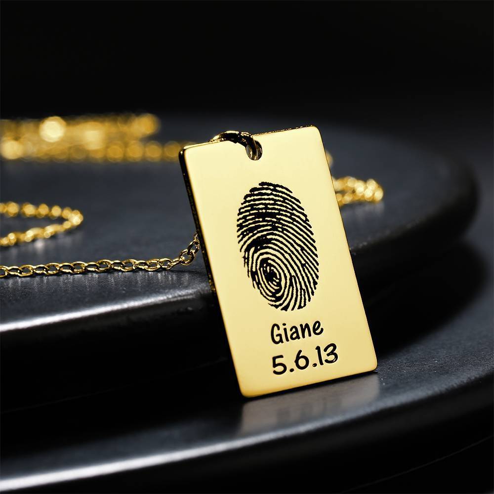 Custom Actual Fingerprint Engraved Photo Necklace Copper in 14k Gold Plated
